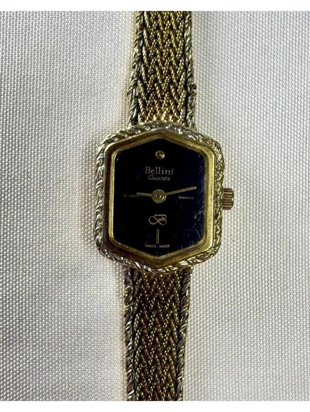 Vintage Bellini Swiss Quartz Two-Tone Hexagonal Watch with Mesh Bracelet
